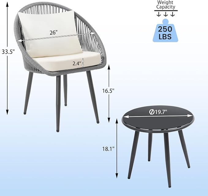 wildformers 3 Pieces Bistro Set, Woven Rope Chair - Image 6