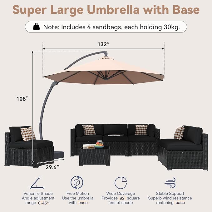 Aoxun Patio Furniture Set with Umbrella, 8 Piece Outdoor Sectional Sofas - Image 5