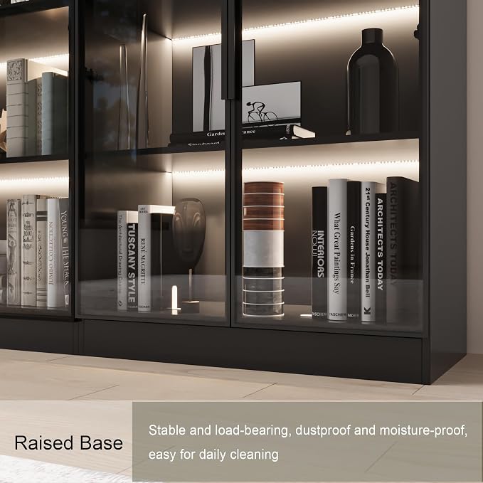 Mekminop Bookcase with Glass Doors and RGB Led Lights, Combination Display - Image 6