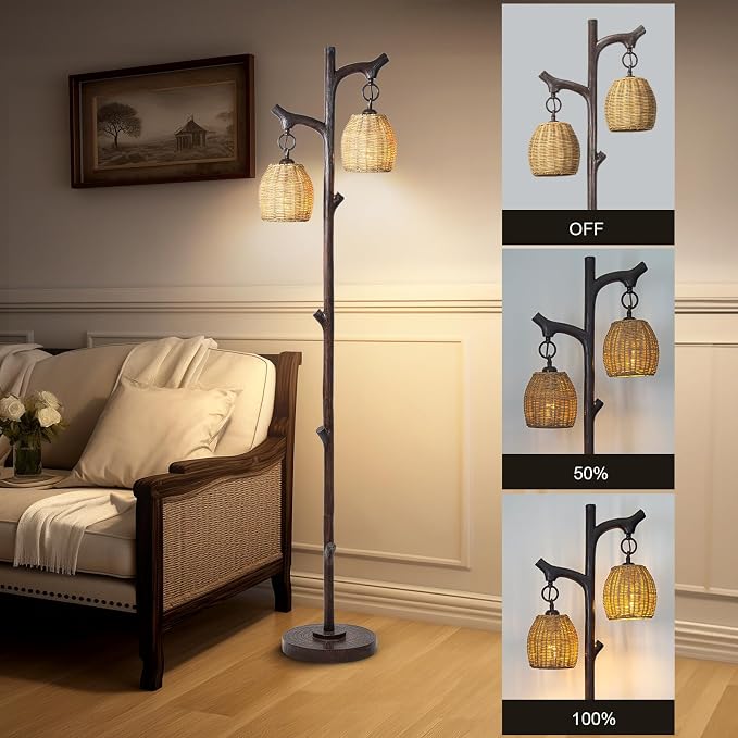 Scenekoy 68" High Farmhouse Rustic Country Cottage Floor Lamp Tree Trunk Faux - Image 3