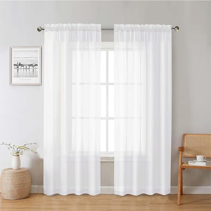 White Sheer Curtains 78 Inches Long 2 Panels Set, Soft Voile Light Filtering by Lecloud