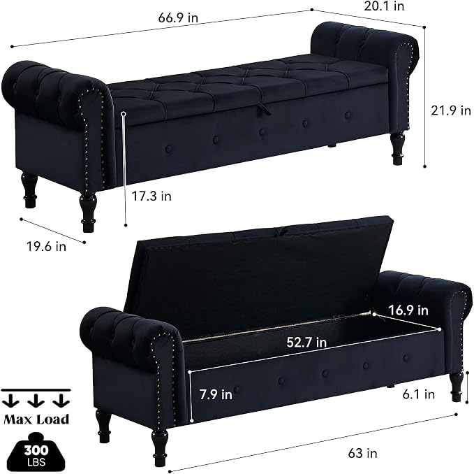 Storage Bed Bench for Bedroom, King Size Bench - Image 2