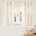 48 Inch Length Short Linen Kitchen Curtains 2 Panels, Cream Ivory | Light by LAMIT