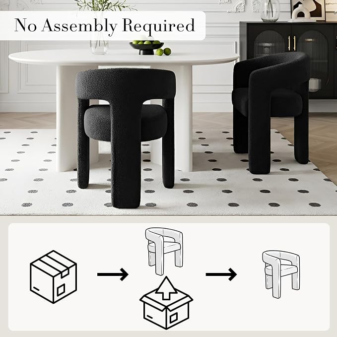 Black Dining Chairs Set of 2, Upholstered Sherpa Barrel Chairs - Image 3