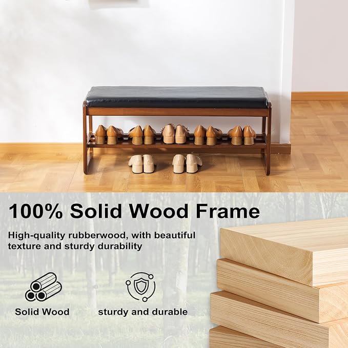 SOBIBO Solid Wood Shoe Bench, 2-Tier Wooden Entryway Bench, Modern Shoe Rack - Image 5