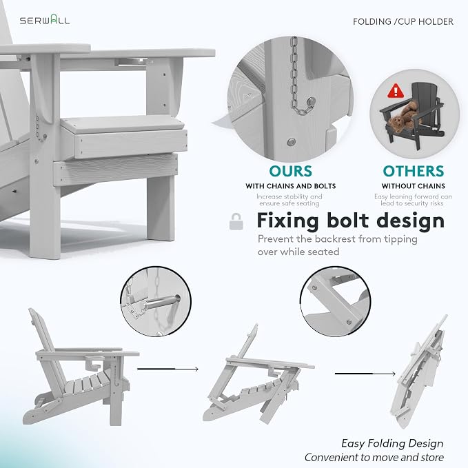 SERWALL Adirondack Chair with Cup Holders - Image 4