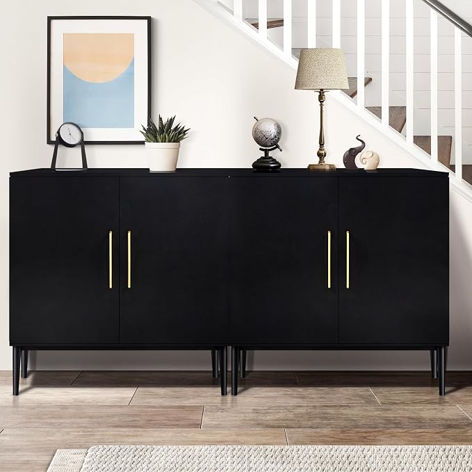 Storage Cabinet with Doors, Modern Black Accent Cabinet, Free Standing Cabinet - Image 8