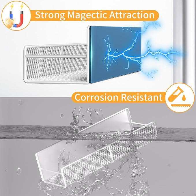 Magnetic Spice Rack for Refrigerator, 2 Pack Metal Magnetic Shelf White - Image 4