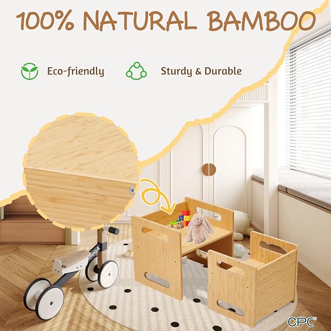 Montessori Table and Chair Set, Bamboo Wood Weaning Table and Chair Set - Image 2
