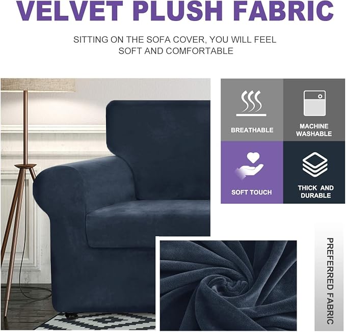 ZNSAYOTX Luxury Velvet Couch Cover 4 Piece Stretch Sofa Covers - Image 3