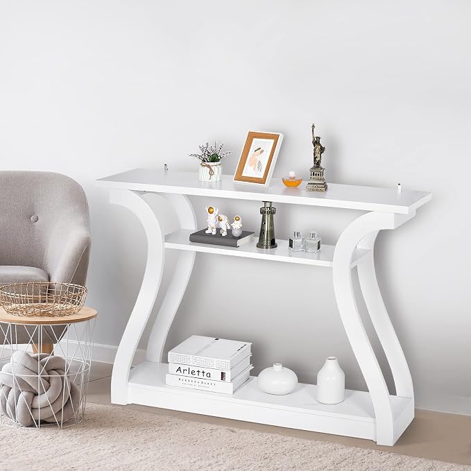 SUPER DEAL Wood Console Table for Entryway, 3 Tier Decorative Sofa Table - Image 7
