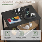 Somdot Black Nightstand with Charging Station and LED Light - Image 5