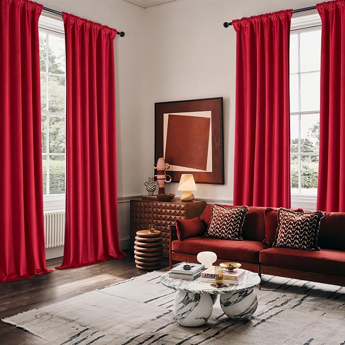 MIULEE Velvet Curtains 50W x 108L 2 Panels Red Blackout Curtains | Luxury - Image 5
