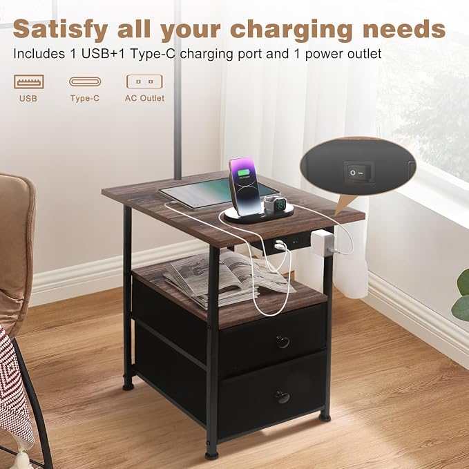 PESRAE Floor Lamp with Table & 2 Drawers, End Table with 3 Color Temperature - Image 3
