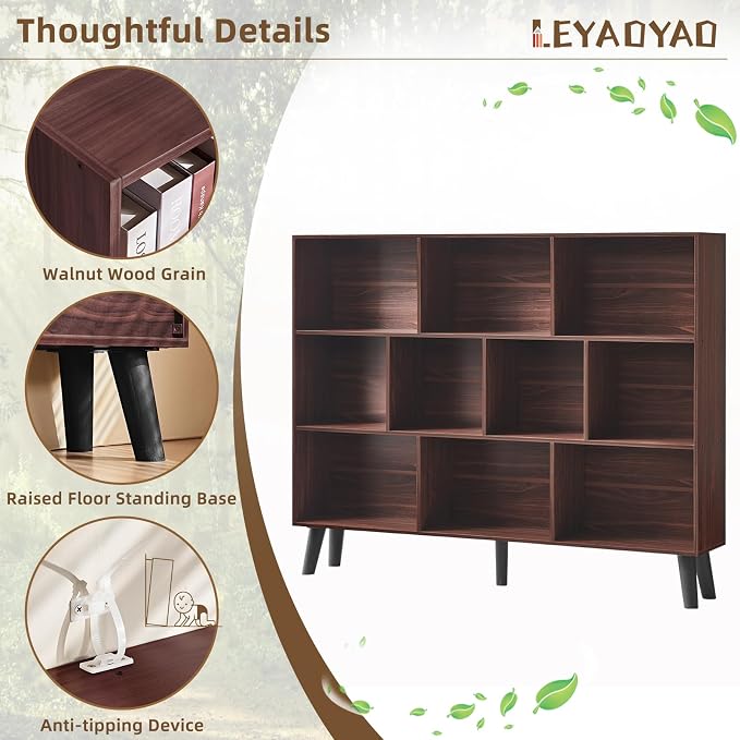 LEYAOYAO 10 Cube Bookshelf, 3 Tier Vintage 55" Wide Bookcase - Image 5