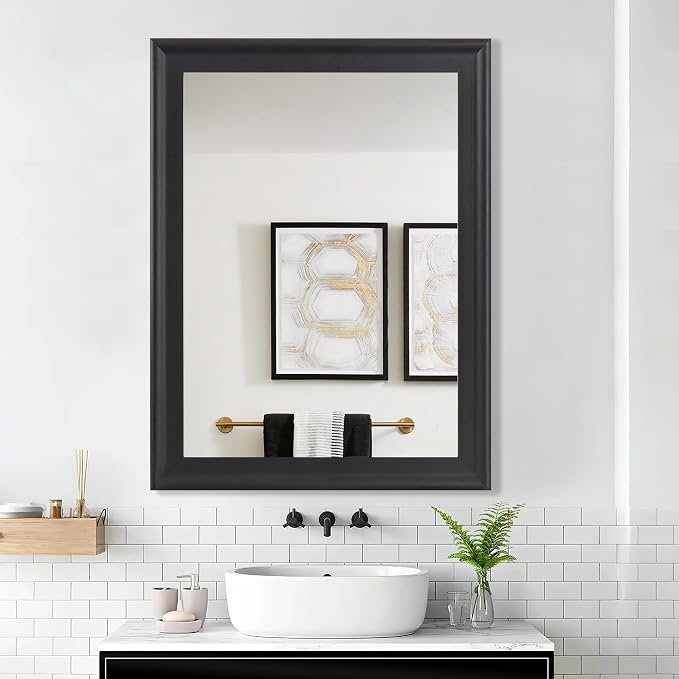 Black Wood Mirror for Bathroom, Rectangle Rustic 30 x 40 inch Vanity Mirror for - Image 2