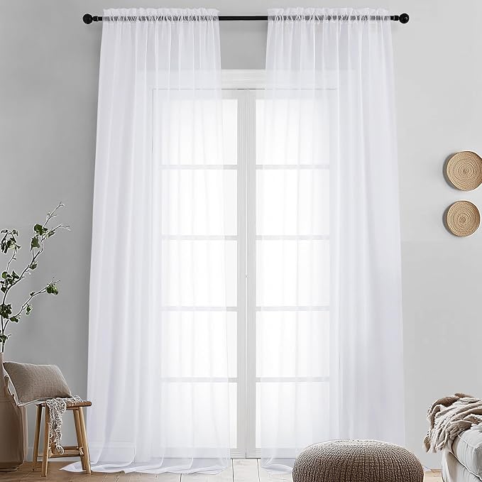 2 Pack White Sheer Curtain Panels by OVZME
