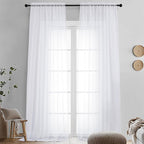 Sheer White Curtains 108" Inch Length 2 Panels Set, Light Filtering Soft Rod by OVZME
