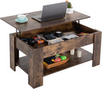 FDW Lift Top Coffee Table with Hidden Compartment and Storage Shelf Wooden Lift by FDW