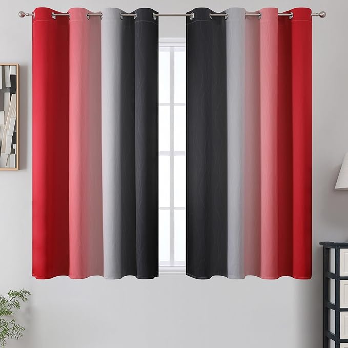 Red and Black Ombre Blackout Bedroom Curtains 45 Inch Long | Room Darkening - Image 2