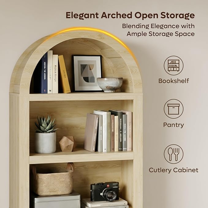 Bestier 76" Tall Arched Bookcase, 5 Tier Arched Bookshelf - Image 4
