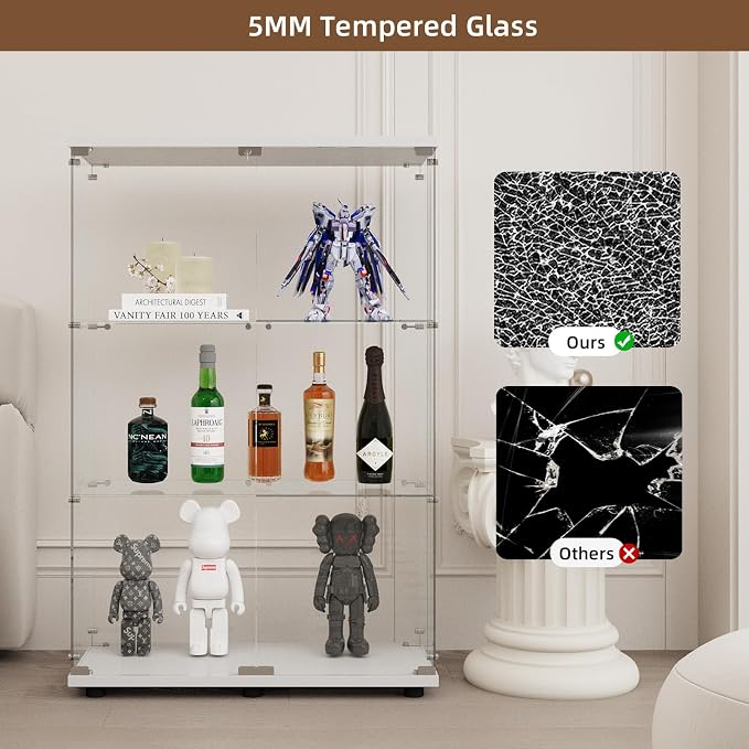 Display Cabinet with Glass Door and Lock, 3-Shelf Fast Installation Curio - Image 5