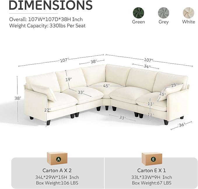 Ihanherry 107" Oversized V-Shaped Modular Sectional Sofa, Cloud Couch - Image 7