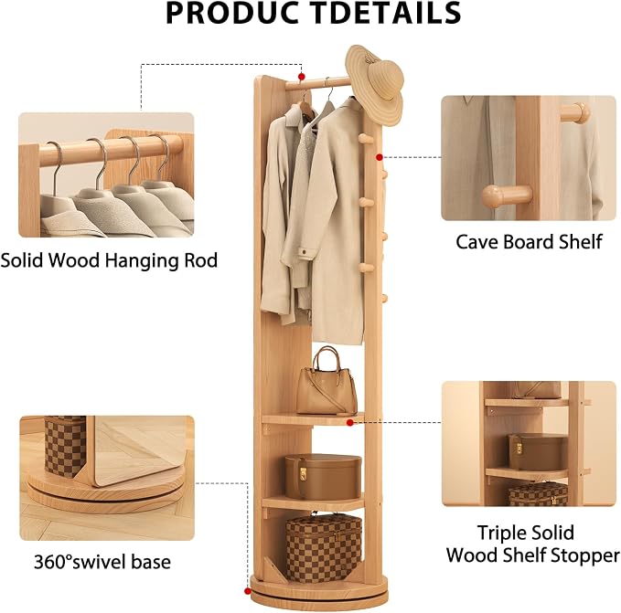 WoodsWhisper Full Length Mirror Coat Rack Solid Wood Floor Mirror 70"x16" Full - Image 6