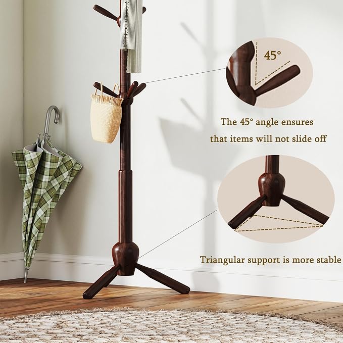 Solid Wood Coat Rack Stand, Vintage Heavy Duty Coat Hanger Stand - Image 5