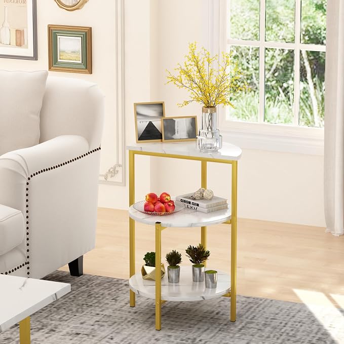 AWQM Faux Marble Table Set, Coffee Table & 2 Side Table, Faux Marble Tabletop - Image 4