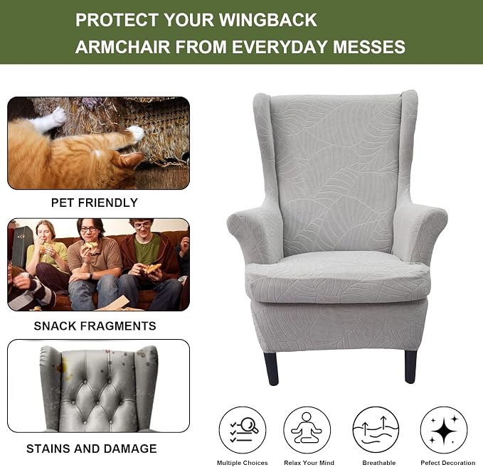 HAOYONG Waterproof Wing Chair Slipcovers Stretch Wingback Chair Covers 3 Pieces - Image 5