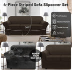 100% WaterproofCouch Cover 4-Piece Set Striped Sofa Slipcovers - Image 6