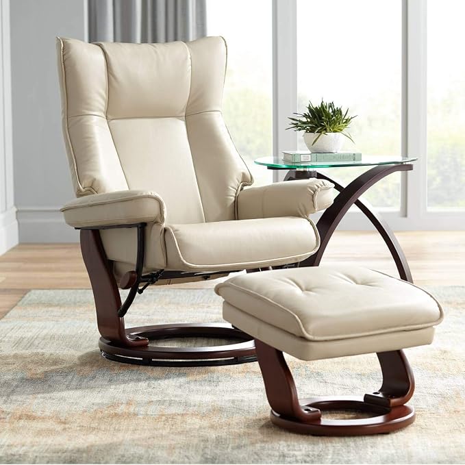 Benchmaster Morgan Stucco Swivel Faux Leather Recliner - Image 2