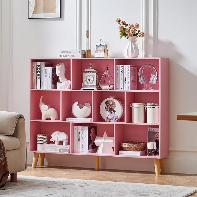 LEYAOYAO 10 Cube Bookshelf, 3 Tier Vintage 55" Wide Bookcase - Image 7