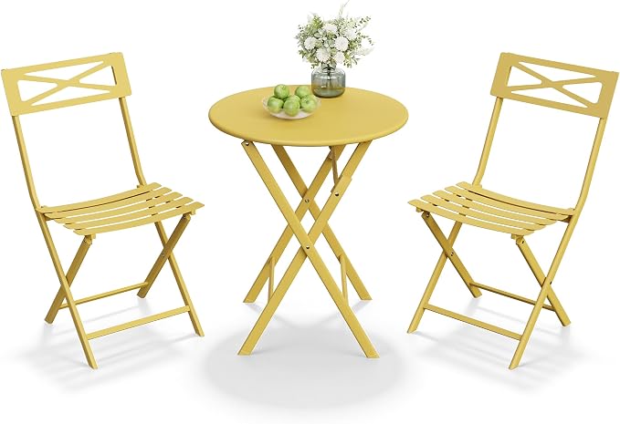 GarveeTech 3-Piece Folding Bistro Set, Heavy Duty Outdoor Patio Furniture - Image 2