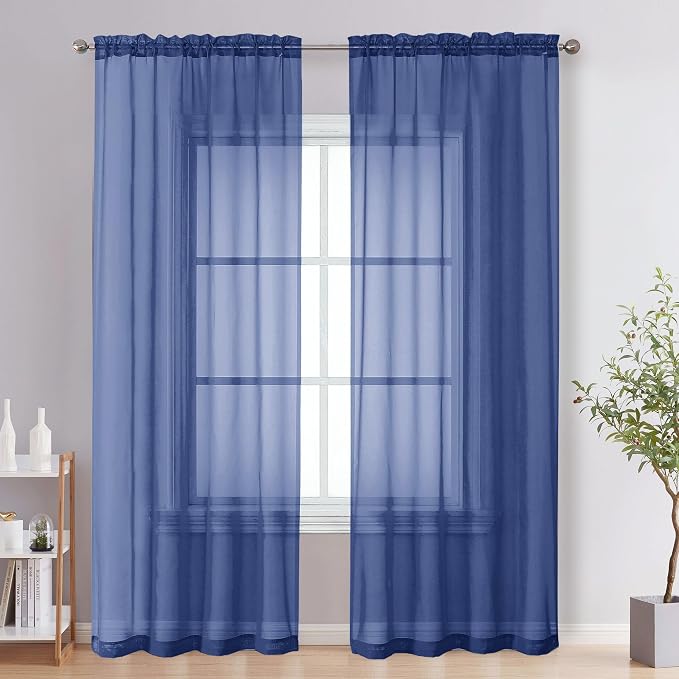 Royal Blue Sheer Curtains 84 Inches Long 2 Panels by OVZME