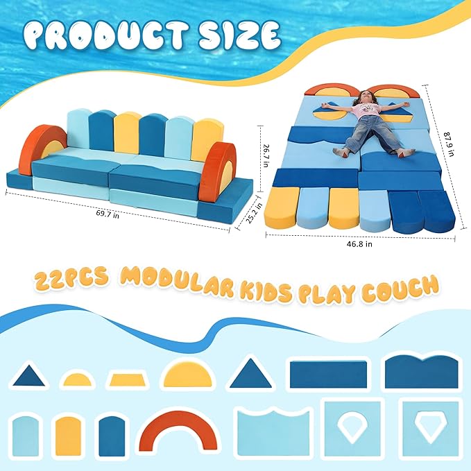 Erament 22Pcs Modular Kids Play Couch - Image 2