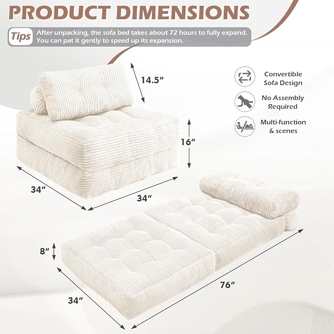 Folding Sofa Bed, Convertible Sleeper Chair - Image 2