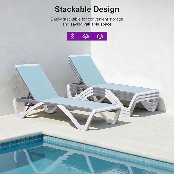 PURPLE LEAF Patio Chaise Lounge Chair Outside Aluminum Plastic Stackable - Image 4