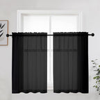 Short Black Sheer Curtains 36 Inches 2 Panels Set by OWENIE