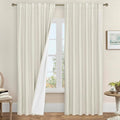 100% Blackout Linen Curtains for Living Room 95 Inch, 52 x 95 Inch | Ivory by LAMIT