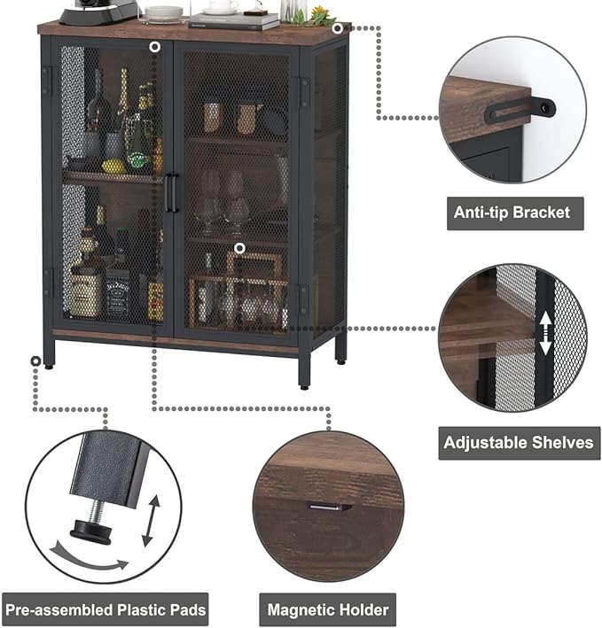 BON AUGURE Coffee Bar Cabinet for Liquor, Small Storage Cabinet for Home Kitchen - Image 3