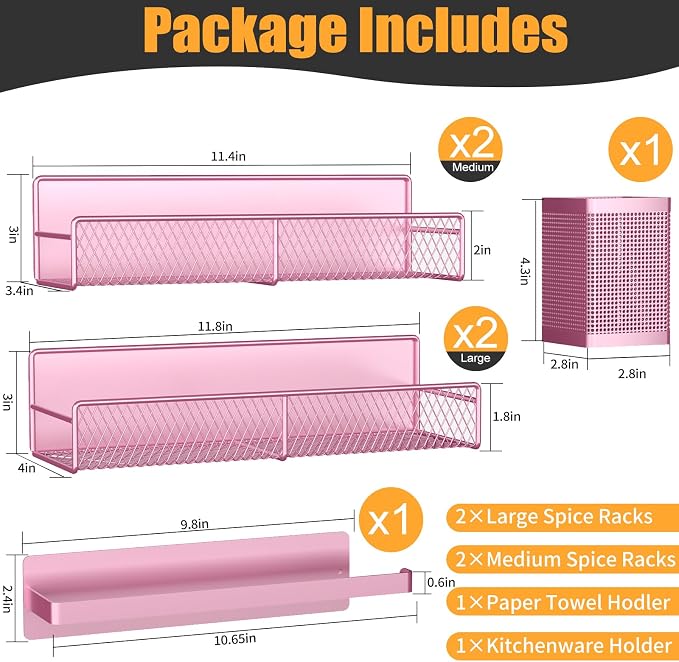 Magnetic Spice Rack for Refrigerator, 6 Pack Metal Magnetic Shelf Pink - Image 2