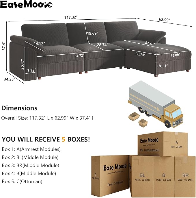 EASE MOOSE Oversized Sectional Modular Sofa, Large L Shape Sectional Couch Wide - Image 2