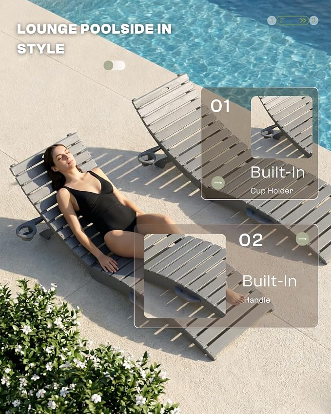Folding HDPE Pool Lounge Chairs Set of 4, Pre-Assembled Outdoor Chaise Lounge - Image 5