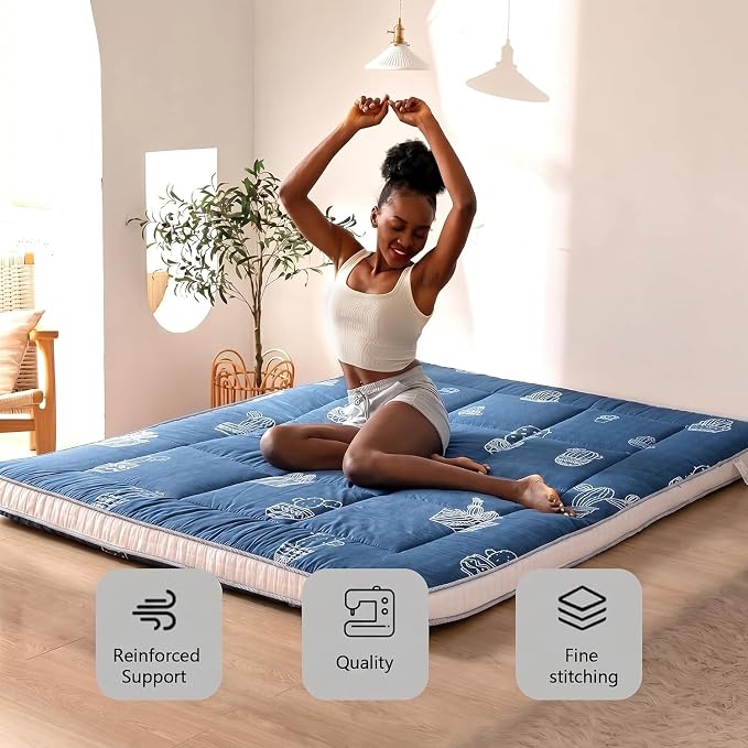 MAXYOYO Grey Cactus Pattern Full Size Futon Mattress, Quilted Bed Mattress - Image 6