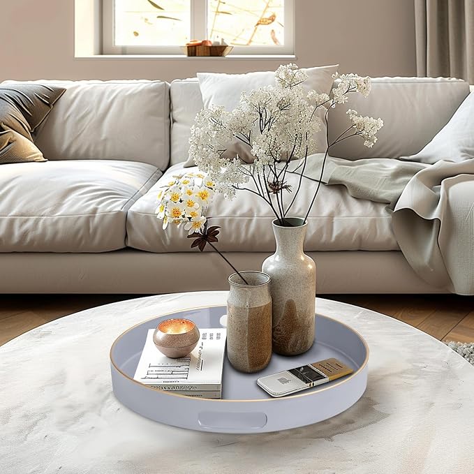MAONAME 13" Gray Round Tray, Modern Round Decorative Trays - Image 6