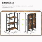 4NM No Assembly Folding Bookshelf Storage Shelves 3 Tiers Vintage Bookcase - Image 3