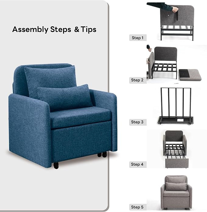 Iroomy 5-Level Adjustable Convertible Sleeper Chair, 3-in-1 Pull Out Sofa Bed - Image 9