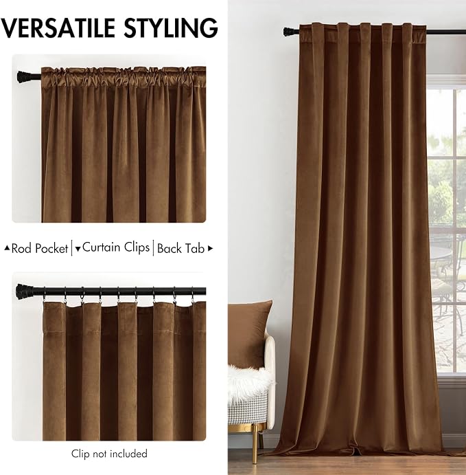 MIULEE Velvet Curtains 52x108 inches 2 Panels Brown Blackout Curtains | Luxury - Image 2